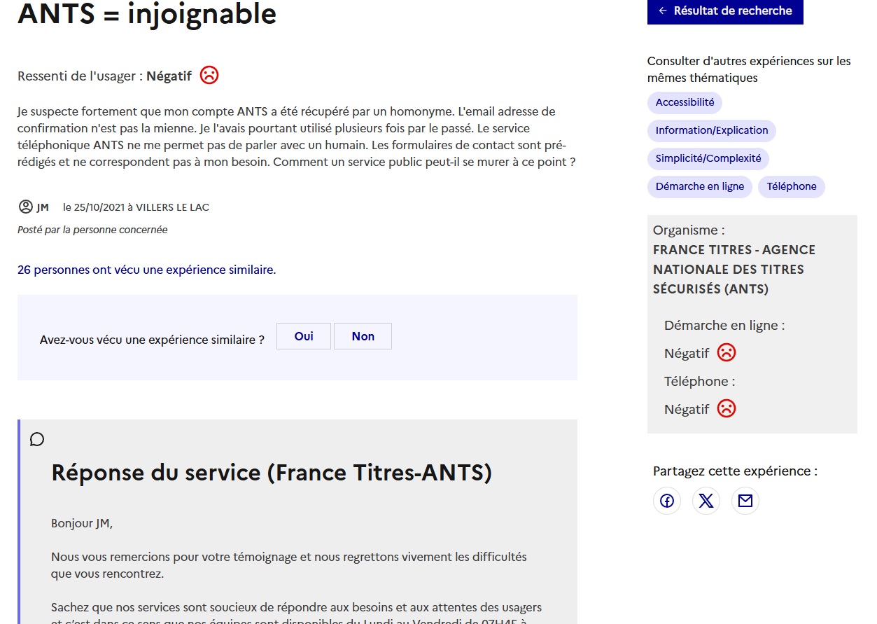 le service ants injoignable est un probleme recurrent comme on peut le voir sur de nombreux forums